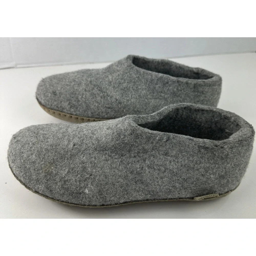 Glerups Wool Shoe W/ Leather Sole Grey Slippers EU Size 38 Equals US W 8 | M 6.5 - Picture 4 of 14
